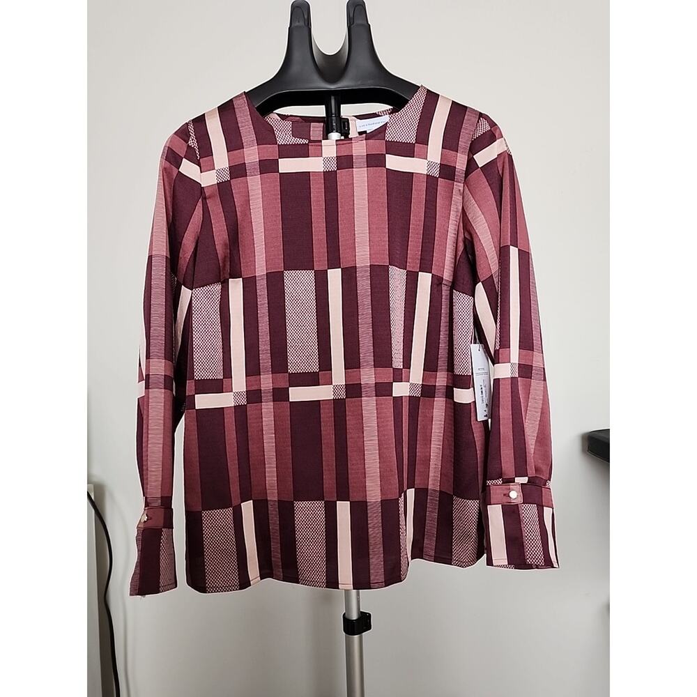 Liz Claiborne Medium Petite Satin Floral Long Sleeve Blouse Top